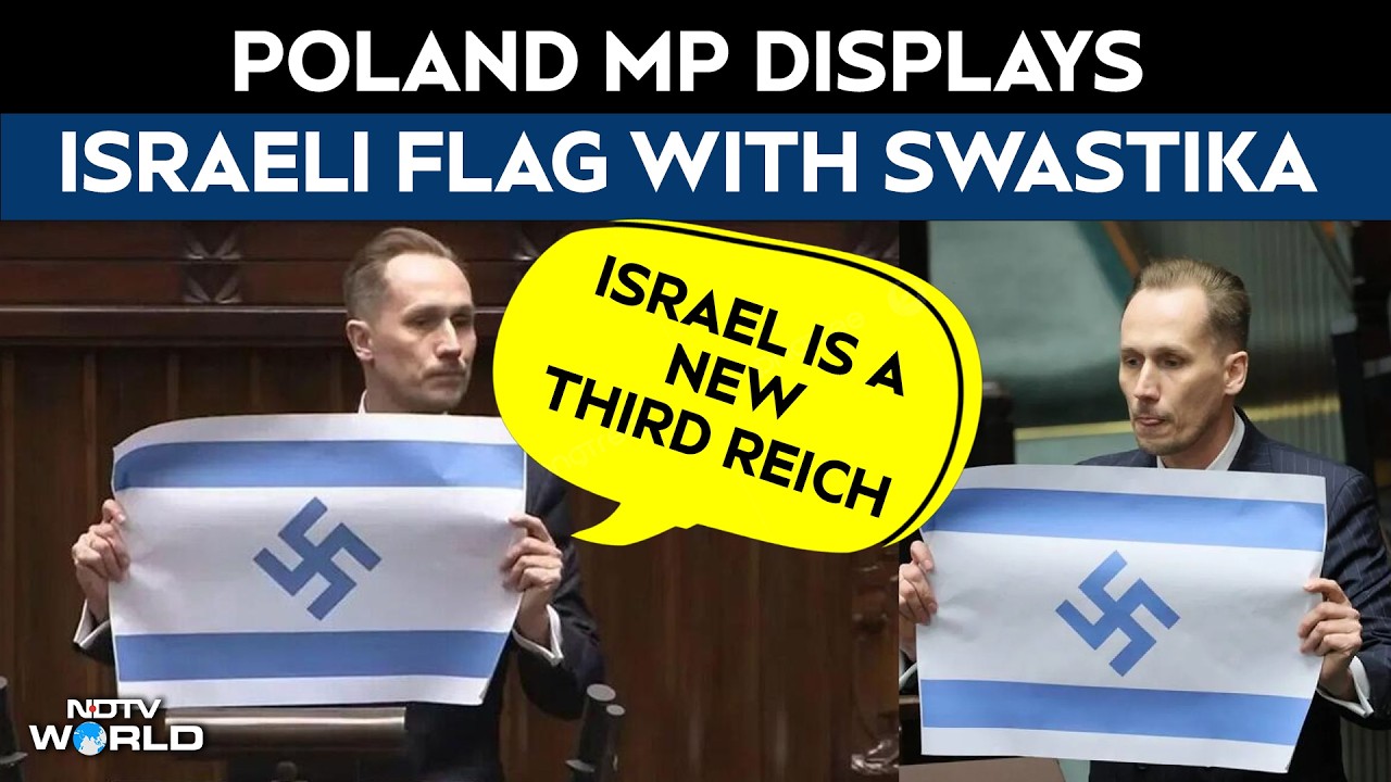 Poland MP Calls Israel "New Third Reich", Displays Israeli Flag With Swastika