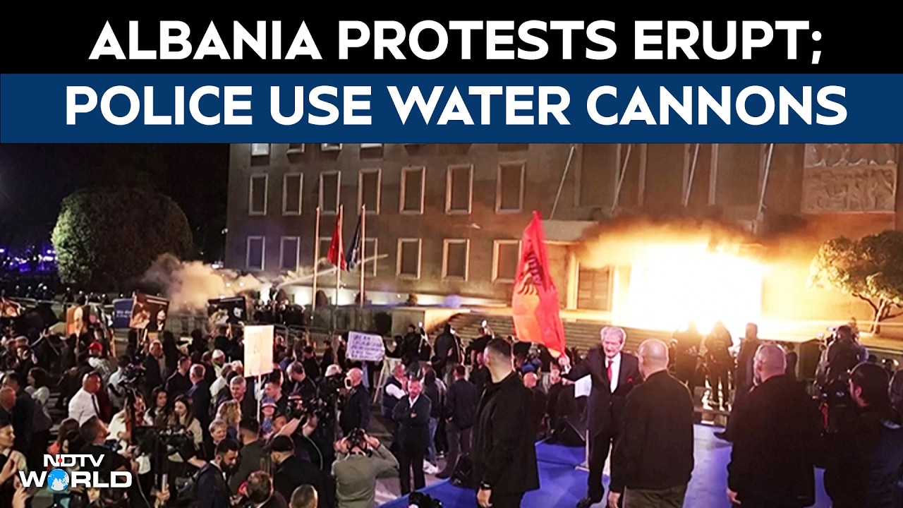 Police Use Water Cannons On Protesters Targeting PM's Office In Albania