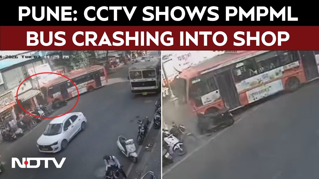 Pune Shocker: CCTV Shows PMPML Bus Crashing Into Shop at Appa Balwant Chowk