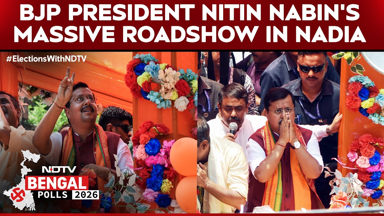 West Bengal Elections: BJP President Nitin Nabin Holds Massive Roadshow in Nadia