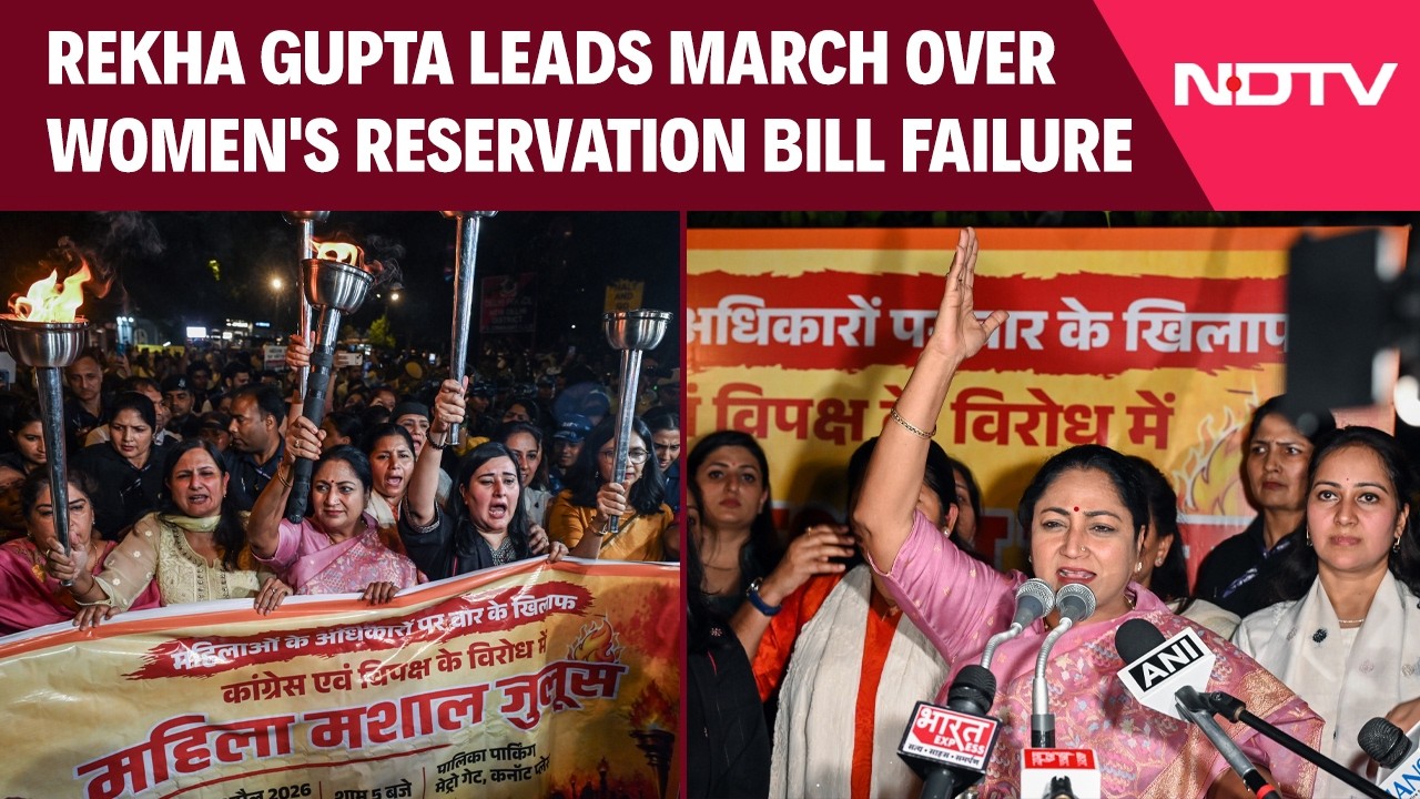 Rekha Gupta Leads Mahila Mashal Jaloos, Slams Opposition Over Women's Reservation Bill Failure