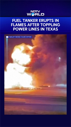 Gasoline Tanker Erupts Into Flames After Hitting Power Lines
