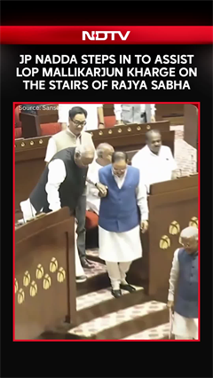 JP Nadda Steps In To Assist LOP Mallikarjun Kharge On The Stairs Of Rajya Sabha