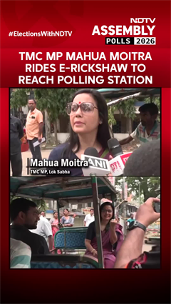 TMC MP Mahua Moitra Rides E-Rickshaw To Reach Polling Station