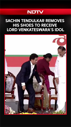 Sachin Tendulkar Removes His Shoes To Receive Lord Venkateswara's Idol At TDP's Event