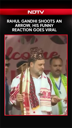 Rahul Gandhi Shoots An Arrow During A Rally In Assam, His Funny Reaction Goes Viral