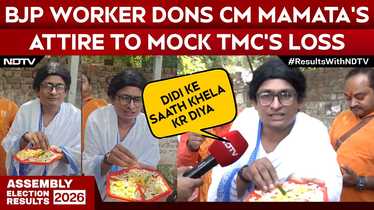 BJP Worker Ratan Ranjan Dons Mamata Banerjee&rsquo;s Saree To Mock TMC&rsquo;s Loss