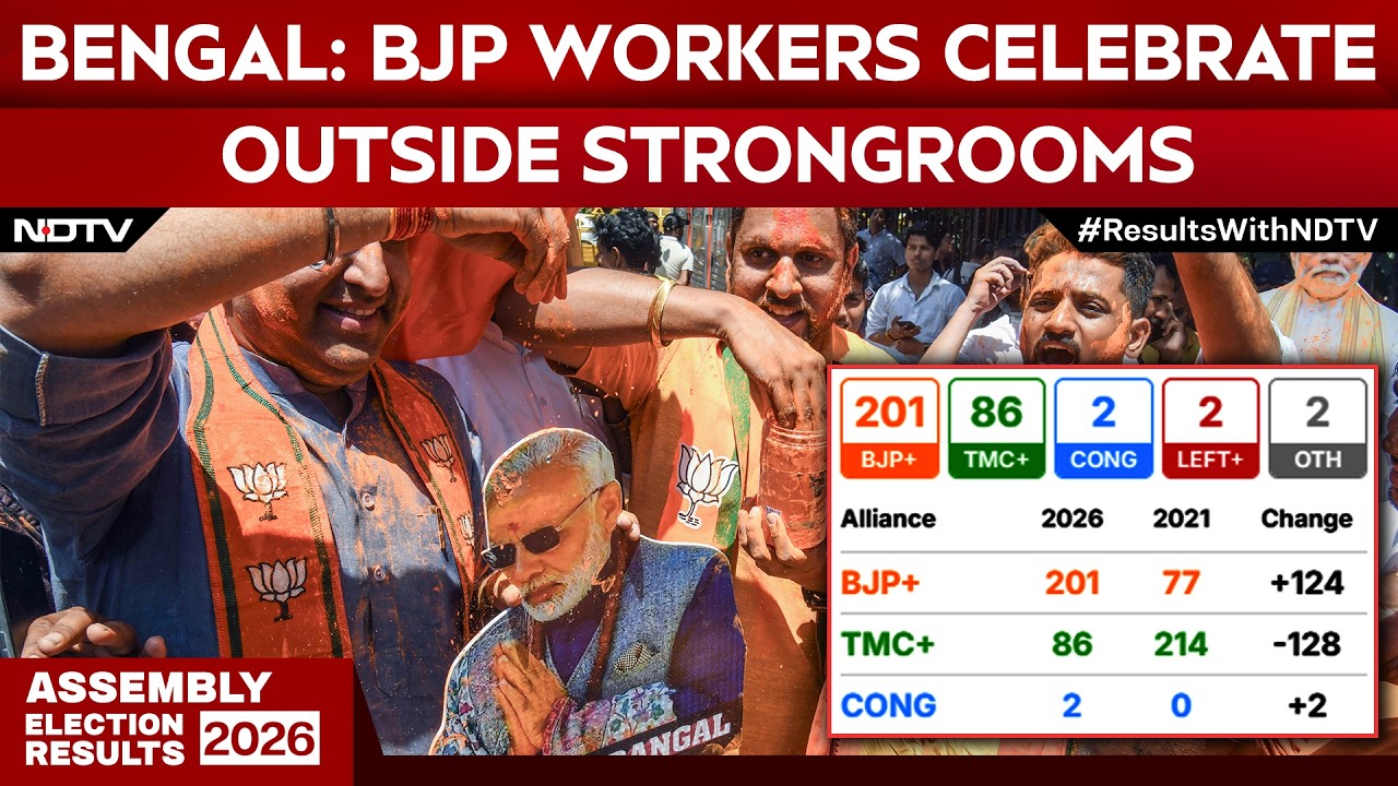 West Bengal Election Results: BJP Workers Celebrate Outside Strongrooms