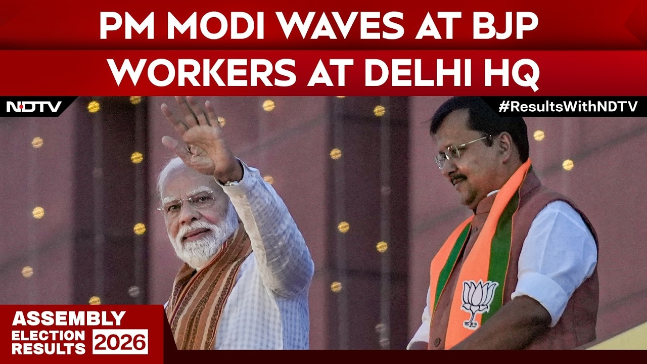PM Greets BJP Workers At Delhi HQ As Party Eyes Assam, Bengal Wins