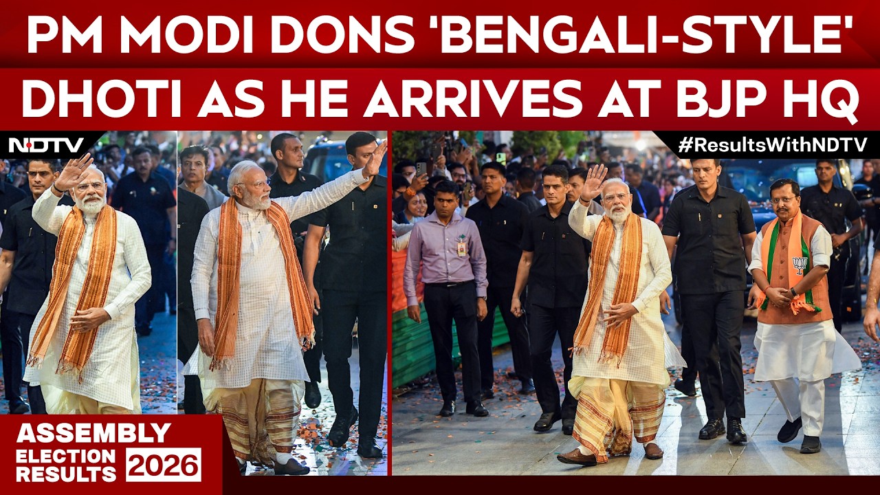 PM Modi's 'Bengali-Style Dhoti' Hogs The Limelight As He Arrives At BJP Headquarters In Delhi