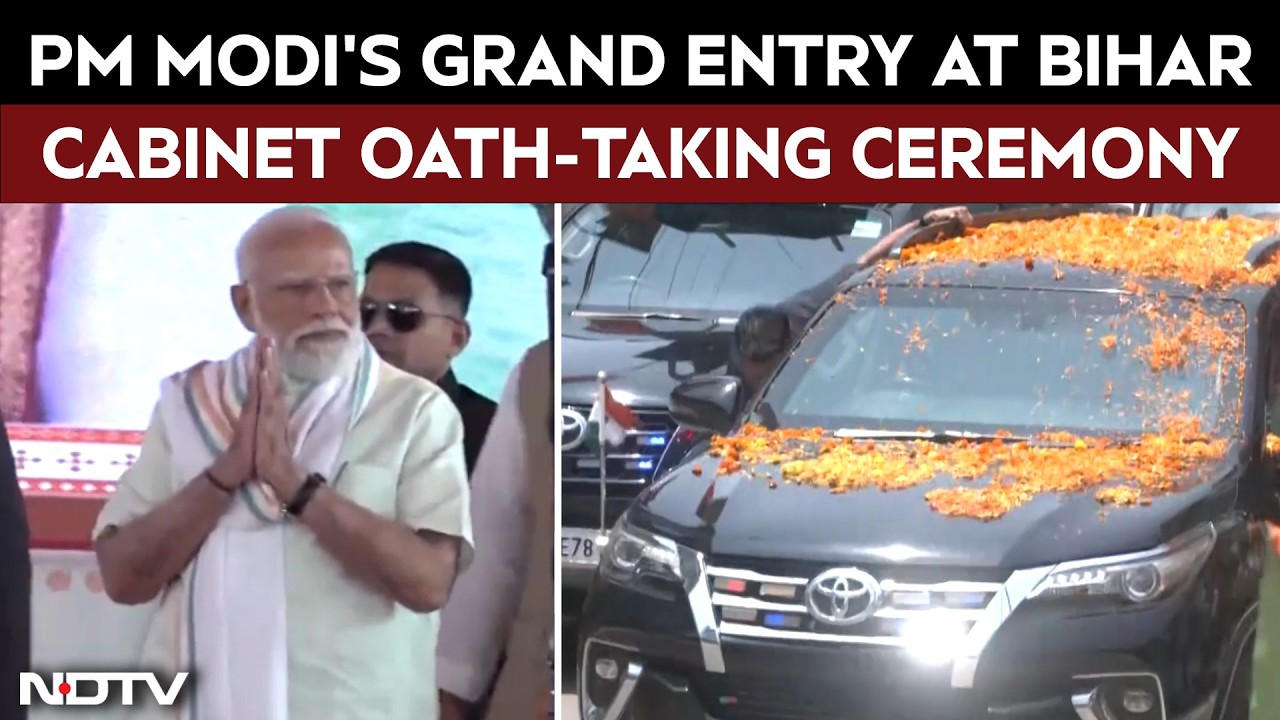 PM Modi In Bihar | PM Modi Makes Grand Entry at Gandhi Maidan for Bihar Cabinet Oath-Taking Ceremony