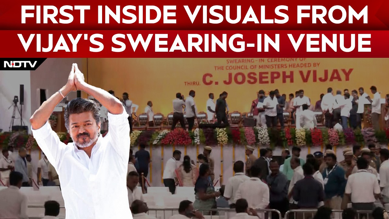 Vijay Oath Taking | First Inside Visuals From Vijay&rsquo;s Swearing-In Venue In Chennai