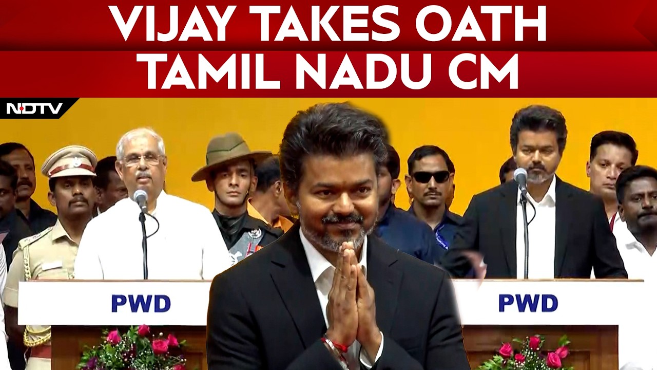 Vijay Takes Oath With 9 TVK Leaders, Actor Trisha, Rahul Gandhi Present