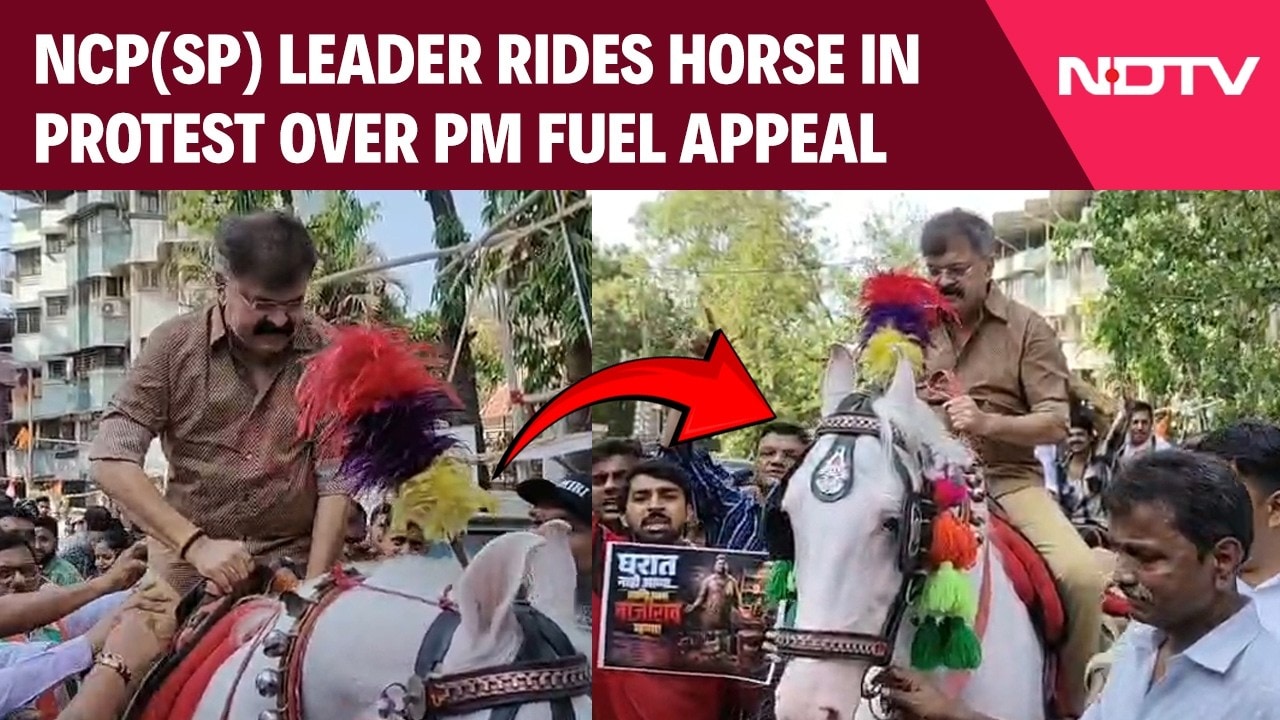 PM Modi News | NCP(SP) Leader Rides Horse In Protest Against PM’s Fuel-Saving Appeal