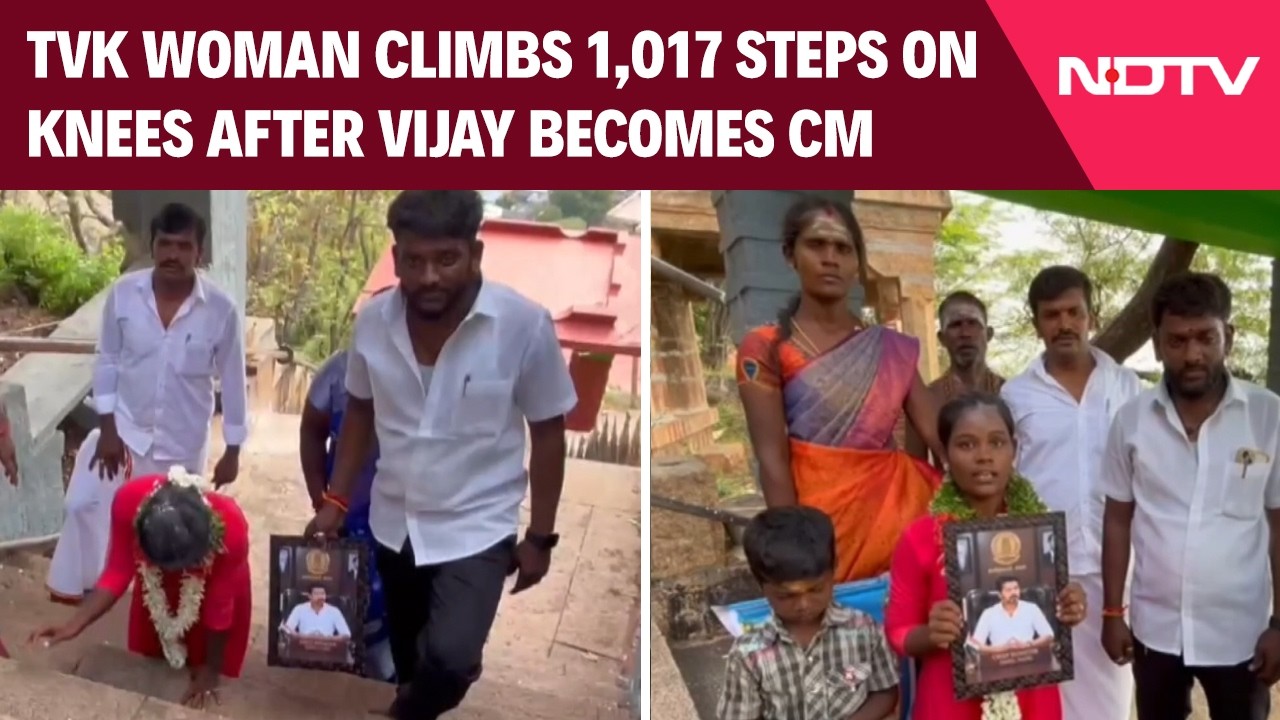 Tamil Nadu News | TVK Worker Climbs 1,017 Temple Steps On Knees After Vijay Becomes CM