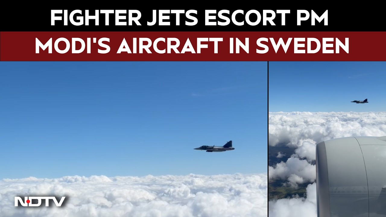 PM Modi News | Gripen Fighter Jets Escort PM Modi's Aircraft As He Arrives In Sweden