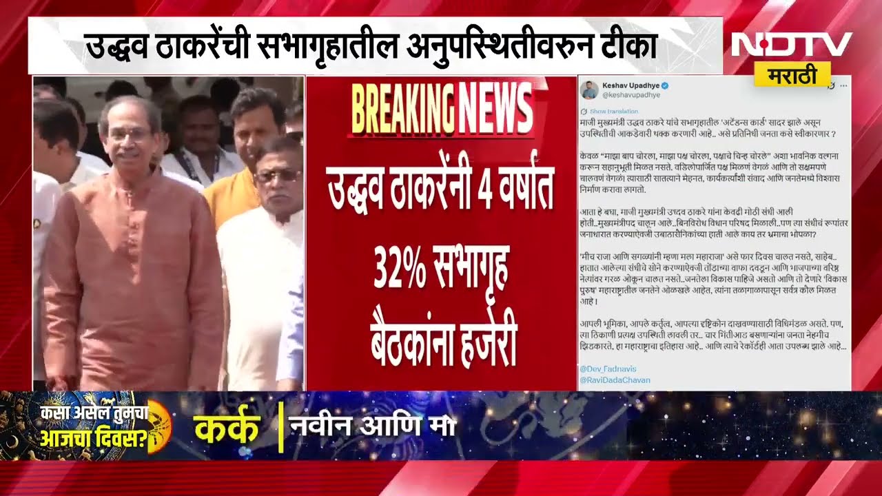 Uddhav Thackeray यांची सभागृह बैठकांना 32% हजेरी, सत्ताधाऱ्यांकडून टीका | ShivsenaUBT | NDTV मराठी