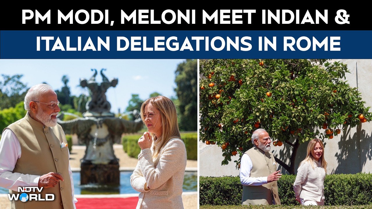 PM Modi Meets Meloni | PM Modi, Italian PM Giorgia Meloni Meet Indian & Italian Delegations In Rome