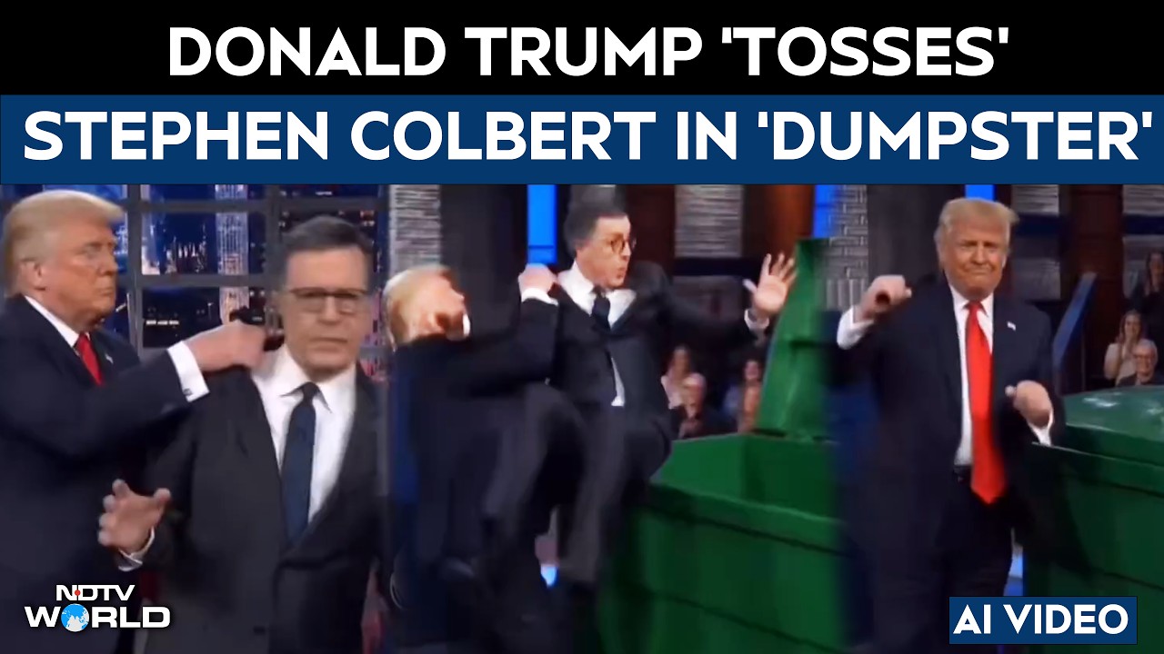 Donald Trump Tosses Stephen Colbert In Dumpster Before YMCA Dance In AI-Generated Clip