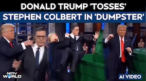 Donald Trump Tosses Stephen Colbert In Dumpster Before YMCA Dance In AI-Generated Clip