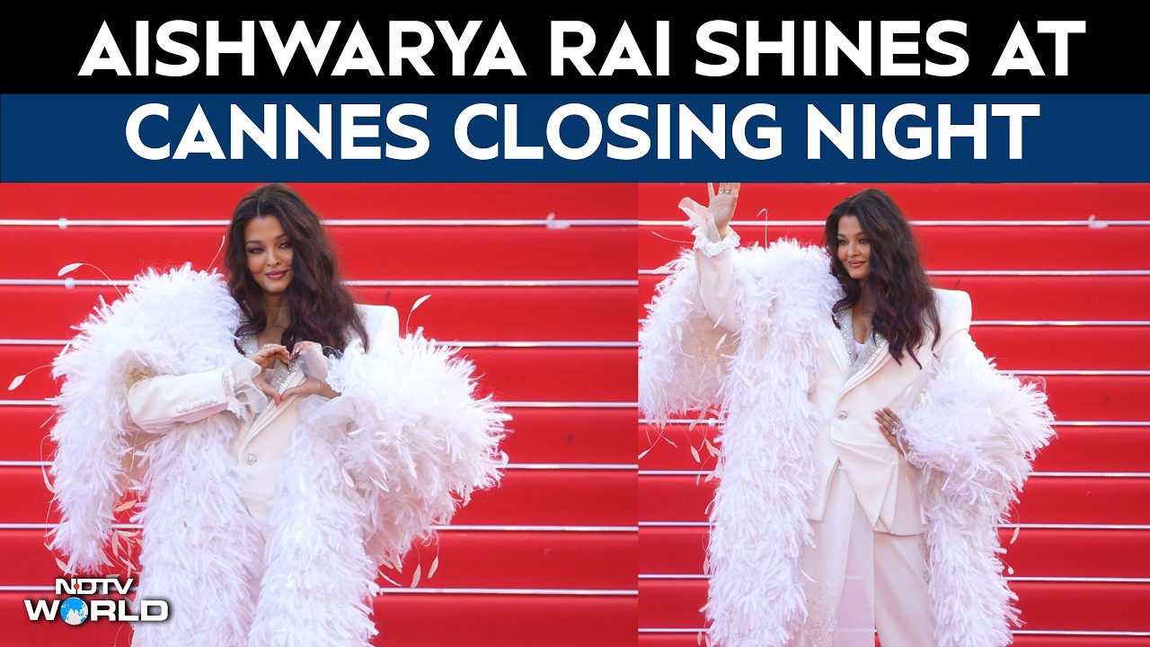 Aishwarya Rai Owns Cannes Closing In An All-White Power Suit And Feather Boa