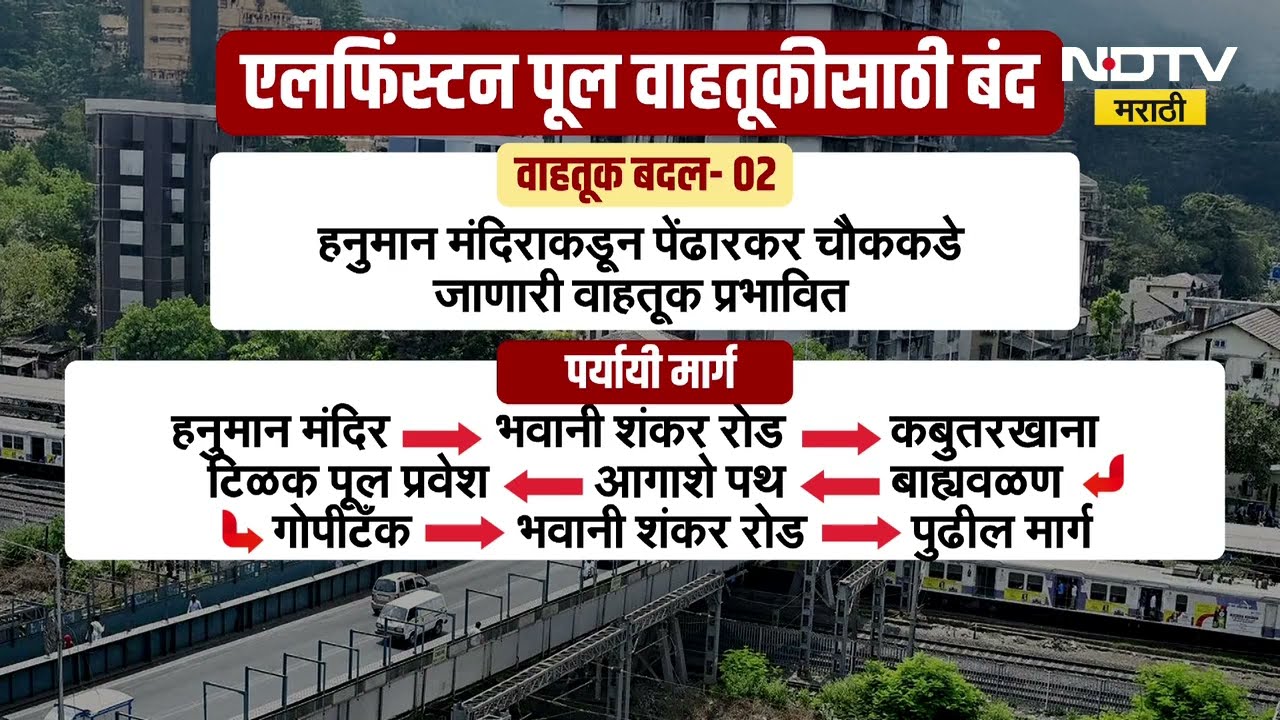 Elphinstone Flyover वाहतुकीसाठी बंद; टिळक ब्रिज आणि करी रोड ब्रिजचा वापर करण्याचं आवाहन | NDTV मराठी