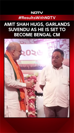 Amit Shah Hugs, Garlands Suvendu As He Is Set To Become Bengal CM