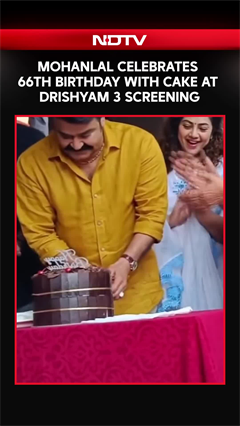 Mohanlal Celebrates 66th Birthday With Cake At Drishyam 3 Screening