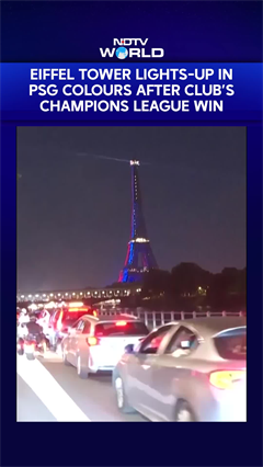 Eiffel Tower Lights-Up In PSG Colours After Club's UEFA Champions League Title Win