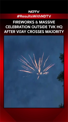 Fireworks And Massive Celebrations Outside TVK HQ After Vijay Crosses Majority
