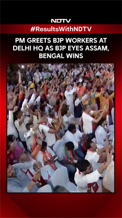 PM Modi Greets BJP Workers At Delhi HQ As Party Eyes Assam, Bengal Wins