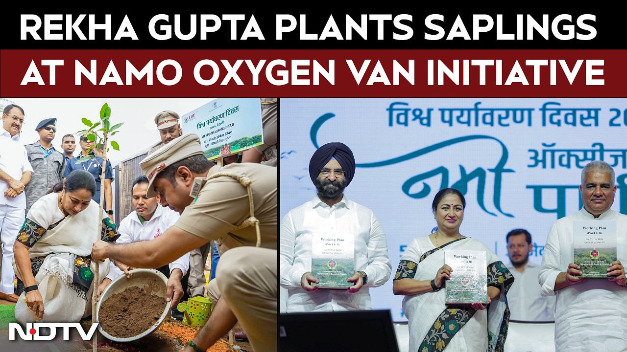 Delhi CM Rekha Gupta and Environment Minister Plant Saplings at Namo Oxygen Van on Environment Day