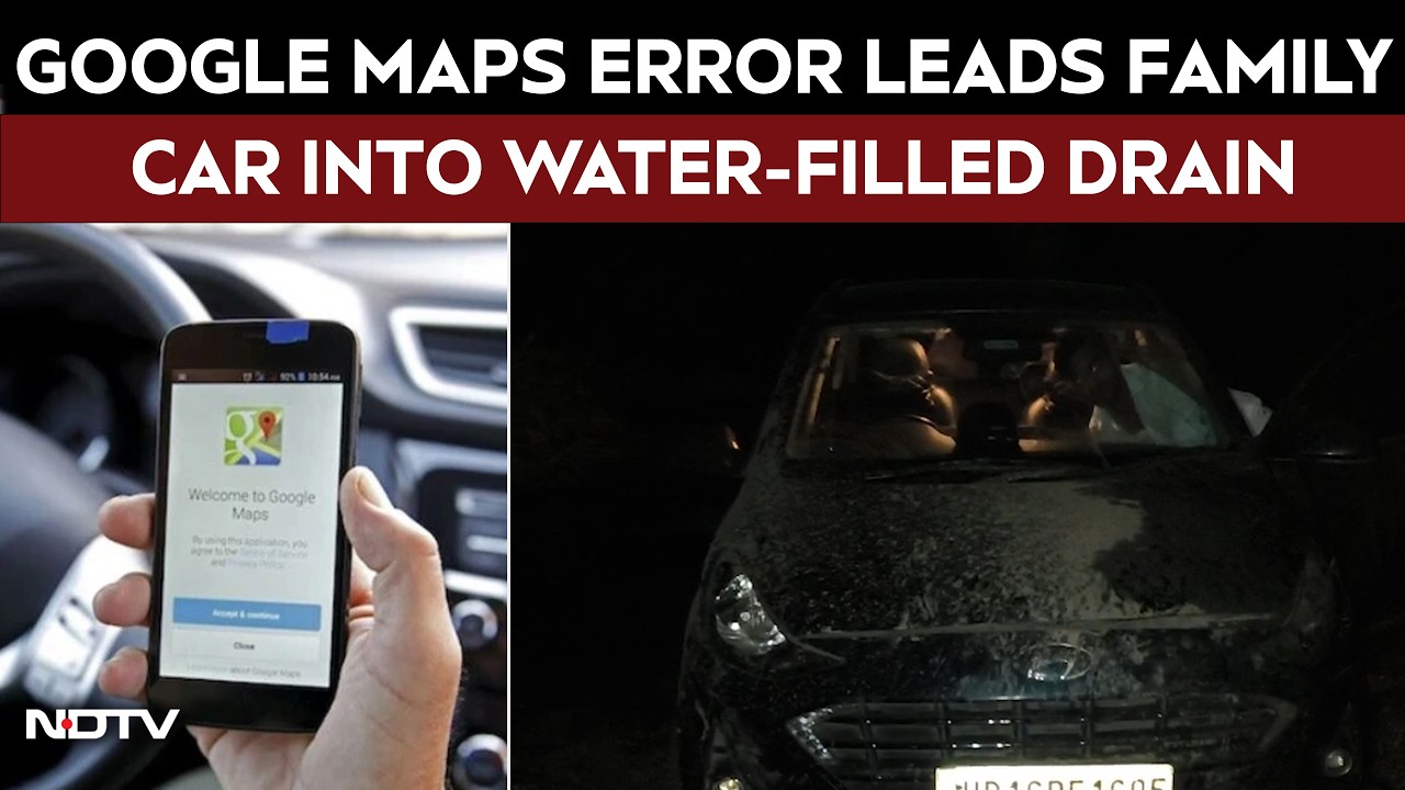 Uttar Pradesh News | Google Maps Error Leads Family Car Into Water-Filled Drain in Hapur