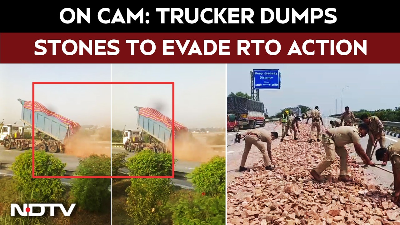 On Cam: Trucker Dumps Stones To Evade RTO Action, Police Clear Debris In Noida