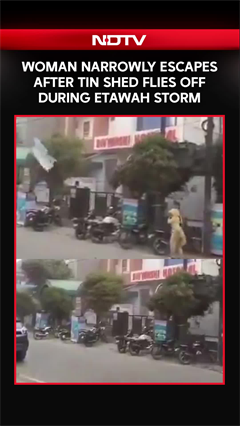 Woman Narrowly Escapes As Flying Tin Shed Misses Her Neck During Etawah Storm