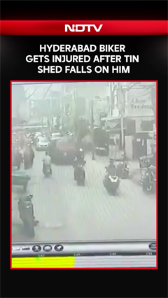 Hyderabad Biker Gets Injured After A Tin Shed Falls On Him