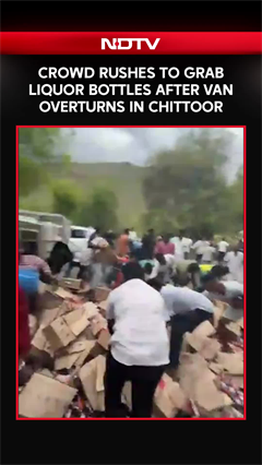 Video: People Rush To Grab Liquor Bottles After Van Overturns In Andhra Pradesh's Chittoor