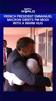 PM Modi In France | French President Emmanuel Macron Greets PM Modi With A Warm Hug