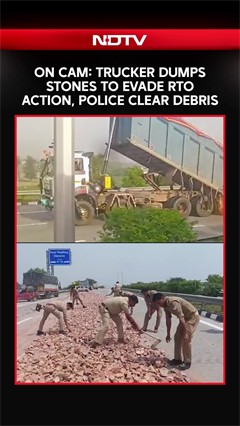Noida: Trucker Dumps Stones To Evade RTO Action, Police Clear Debris