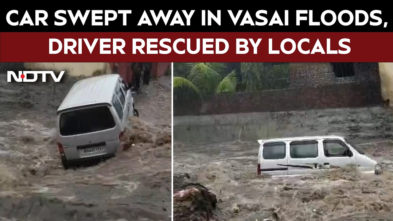 Car Swept Away In Vasai Floods, Driver Rescued By Locals