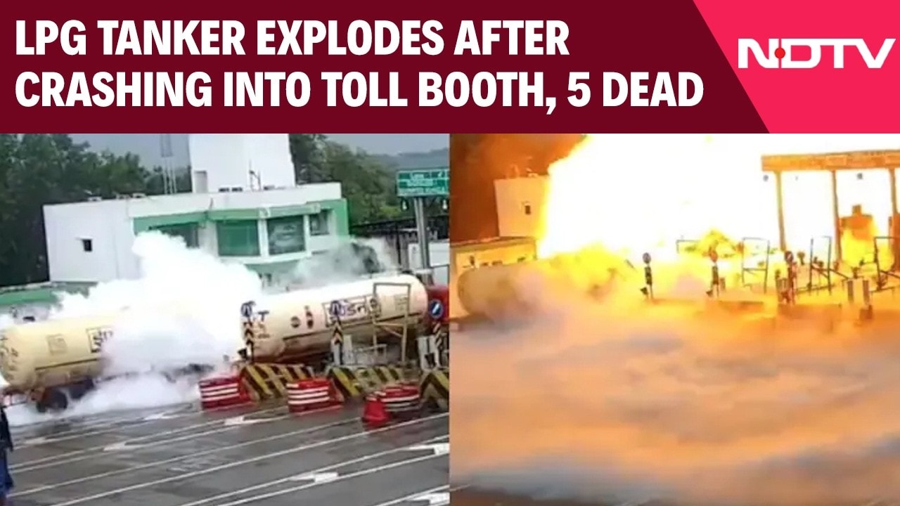LPG Truck Accident | On Camera, LPG Tanker Goes Out Of Control, Crashes Into UP Toll Booth, 5 Killed