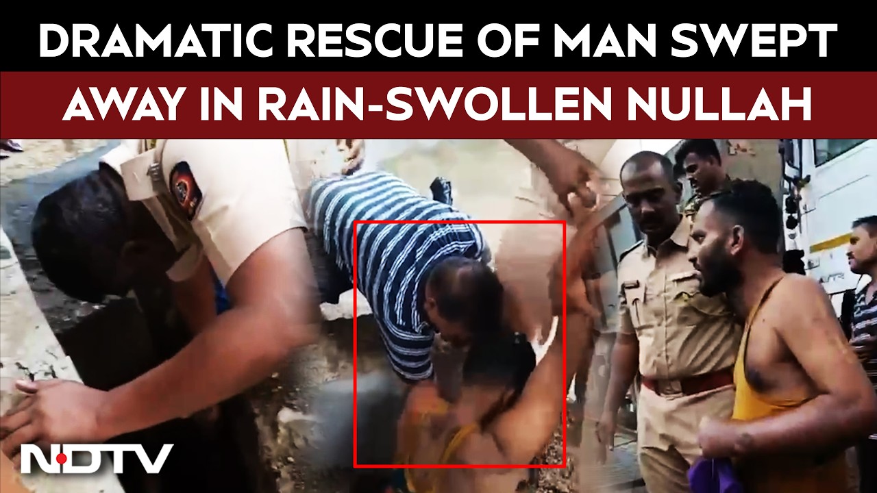 Mumbai Rain News Today | On Camera, Dramatic Rescue Of Man Swept Away In Rain-Swollen Nullah
