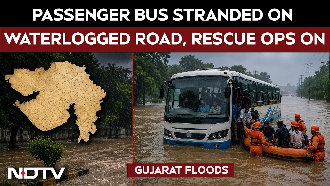 Gujarat Rains| Passengers Rescued From Bus Stranded On Waterlogged Roads Amid Heavy Rains In Navsari