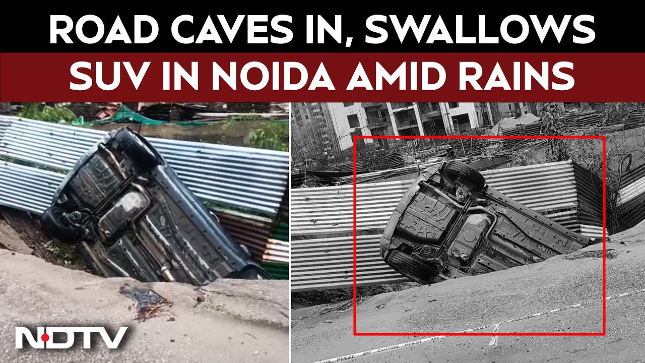 Noida News | Road Caves In, Swallows SUV in Noida Sector 129 Amid Heavy Rainfall