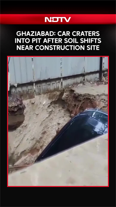 Video: Ghaziabad Road Caves In Amid Heavy Rain, SUV, Scooter Fall Into Pit