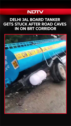 Delhi Jal Board Tanker Gets Stuck After Road Caves In On BRT Corridor