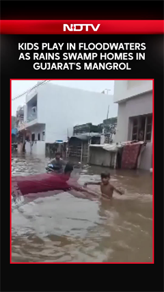 Gujarat: Kids Play in Floodwaters as Heavy Rains Swamp Mangrol Housing Society