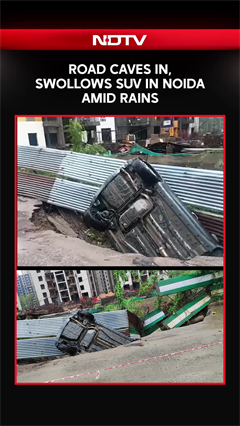 Noida Road Cave-In: Car Plunges Into Sinkhole After Heavy Rain