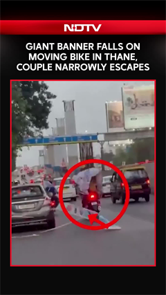 On Camera, Giant Banner Falls On Moving Bike In Thane, Couple Has Narrow Escape
