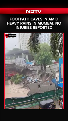 Video: Footpath Caves In Amid Heavy Rains In Mumbai's Bhandup Area, No Injuries Reported
